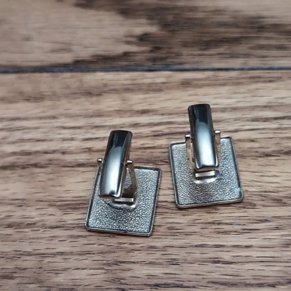 Swank Horse Head Design Cufflinks Men's Black Silver Square Vintage 7/8 in